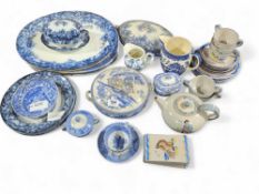 A quantity of blue and white meat dishes, vegetabl