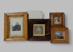 A 19th Century birds eye maple frame containing po
