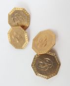 A pair of 9ct gold cufflinks, each octagonal shape