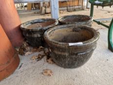 Three dark grey and brown glazed pots