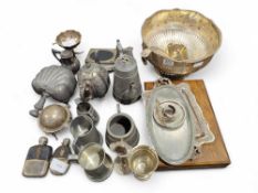 A large silver plated punch bowl and ladle, other