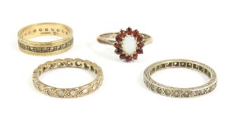 Two 9ct gold white stone set full eternity rings,