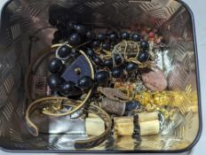 A c.1970's desk pen stand; costume jewellery and o