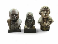 A bronze bust of a WWII RAF pilot, 15cms high toge