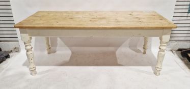 Rectangular pine kitchen table, 78cm high x 198cm x 84cm deep, and a pine kitchen bench (2)