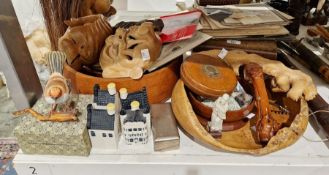 Quantity of wooden treen items, a shillelagh, a wooden cigar box, a small quantity of 45's, a