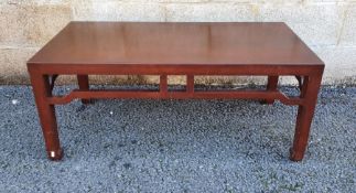 Brown painted hardwood coffee table, 42cm high x 100cm wide x 50cm deep