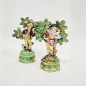 Pair of early 19th century bocage earthenware figures, 'Gardners' (sic) and 'Shepherd' (sic), 16.5cm
