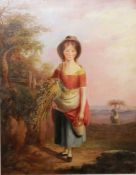 W. Mulready RA ( 1786-1866) Pair of oils on canvas, Harvest scene with a young girl holding a
