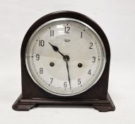 Early 20th century Smiths of Enfield arch-topped mantel clock on stepped base, gong chiming movement
