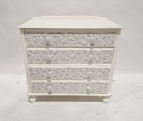 Modern pine white painted chest of four long drawers, 80cm high x 84cm wide x 41cm deep