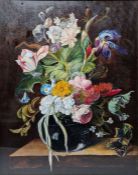 Lovelace (20th century school) Oil on cavas Floral still life with butterfly, unsigned, framed and