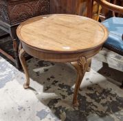 Waring & Gillows mahogany circular occasional table on cabriole supports and a Macintosh teak