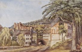Portfolio conataining a small quantity of 19th century watercolour landscapes, depicting scenes from