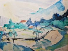 Wolf Rohricht (1886-1953) Watercolour Bavarian alpine scene, signed, 44cm x 59cm