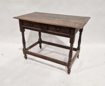 Oak side table with frieze drawer, on turned supports and stretchers, 74cm high x 99cm wide x 57cm