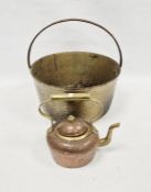 Brass and iron preserve pan and a copper kettle (2)