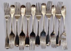 Matched set of twelve Victorian table forks, various dates and makers, 17toz approx.