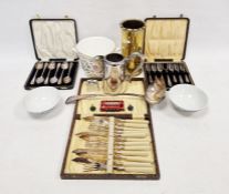 Cased silver-plated items, metalware and other items (2 boxes)