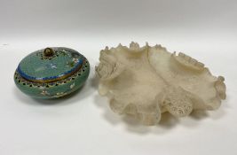 Cloisonne lidded bowl, turquoise ground decorated with blossom, 15.5cm in diameter, 9cm high approx.