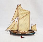 20th century scratch built model of a sailing boat with rig mast and painted hull, 55cm high approx.