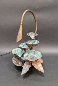 20th century Waterstone copper lily water feature turned table lamp, 37cm high