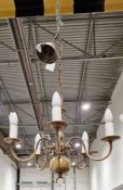 20th century brass five-branch hanging electrolier, 43cm high approx.
