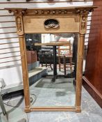 19th century giltwood overmantel mirror, rectangular with relief shell figures and leaf