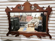 19th century mahogany fretwork mirror (broken in places), 54cm x 74cm