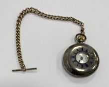 Poyle & Smith London silver half-hunter pocket watch with subsidiary seconds dial, on silver curb-