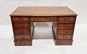 Reproduction burr elm partner's desk with an arrangement of nine drawers around the kneehole, 77cm