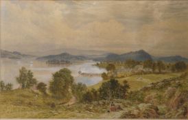 W. Balmer (?) (19th century) Watercolour Country scene with figures seated, signed indistinctly