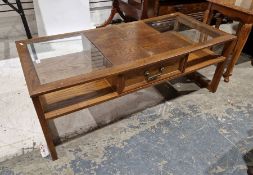 Modern G-Plan rectangular glass-topped coffee table with frieze drawer, one glass sheet of glass