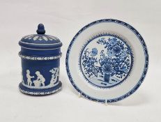 Late 19th century Wedgwood Jasperware lidded jar in cobalt/dark blue colourway, 21cm, together