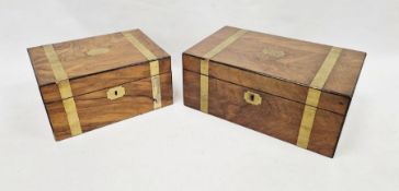 Late 19th century mahogany brass-bound writing slope opening to reveal gilt tooled leather slope,