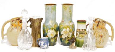 Quantity of Watcombe ware ceramics to include jugs, coffee pots, mugs, vases, etc, a Staffordshire-