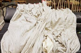 Two pairs of off-white and grey striped curtainsCondition ReportLarge pair - Areas of staining,