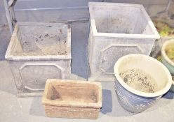 Large square planter, a similar smaller planter, a rectangular terracotta planter and a large