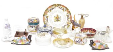 Cheshill studio pottery bowl with applied floral relief decoration, a Murano-style glass model of