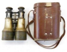 Cased pair of brass binoculars