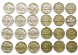 American tubes of coins consisting of two 5 cents tubes of 40 coins in each, two Lincoln pennies