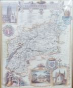 Reproduction map of Gloucestershire showing vignettes of the New Spa, Cheltenham, Tewkesbury