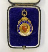 9ct gold enamelled metal medal fob, SS Long Service, 9.5g approx.