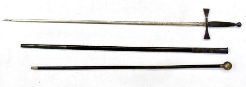 Barton masonic sword with engraved blade, leather scabbard, Maltese cross guard and wire grip and