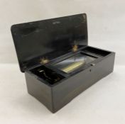 19th century inlaid rosewood cylinder music box, the lid inlaid with cow and calf, the cylinder 15.