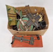 Two boxes of mainly loose Hornby 0' gauge track to include 2 x boxed points, 4-way cross section,
