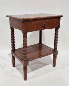 Oak side table with single drawer, on bobbin supports and undershelf, 61cm high x 51.5cm wide x 33cm