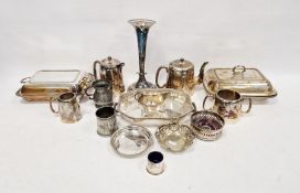 Quantity of plated ware to include wine coasters, christening jugs, serving dishes, etc and a pewter