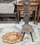 Spinning chair and a walnut veneered rectangular shaped two-handled tray (2)
