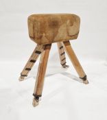 Vintage suede gymnastics vaulting horse, on castors, 106cm high x 63cm wide x 35cm deep (water